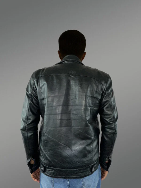 Men’s Button Down Italian Finish Leather Jacket in Black - Image 5