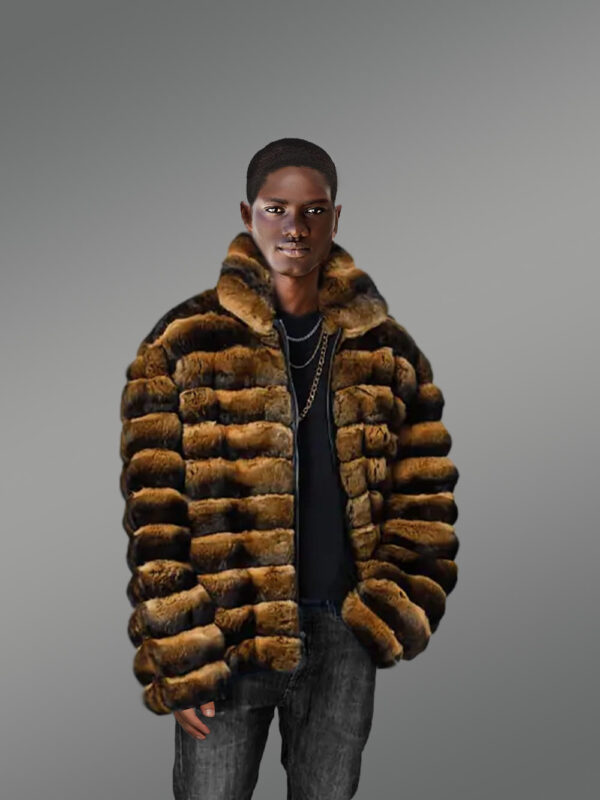 Mens Rex Rabbit Bomber Jacket with Turtleneck Collar - Image 5