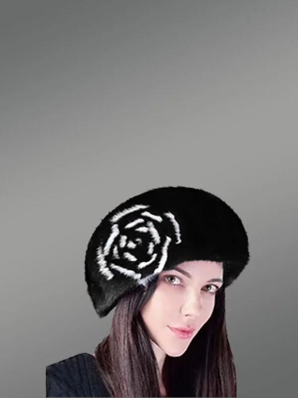 Mink Beret with Floral Accent–High-Fashion Looks for Any Occasion