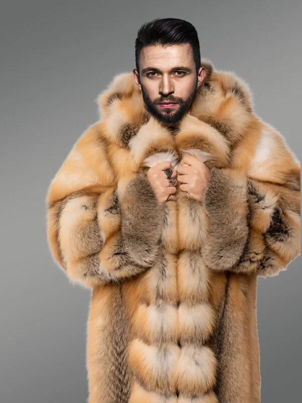Red Fox Fur Tuxedo Coat Flaunting a Flamboyant Look for Men - Image 9