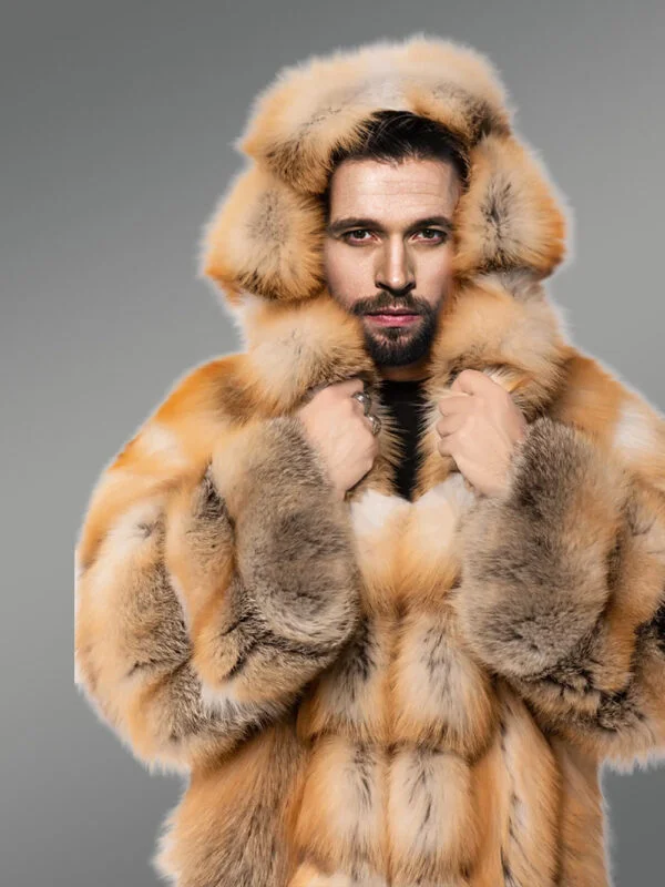 Red Fox Fur Tuxedo Coat Flaunting a Flamboyant Look for Men - Image 3