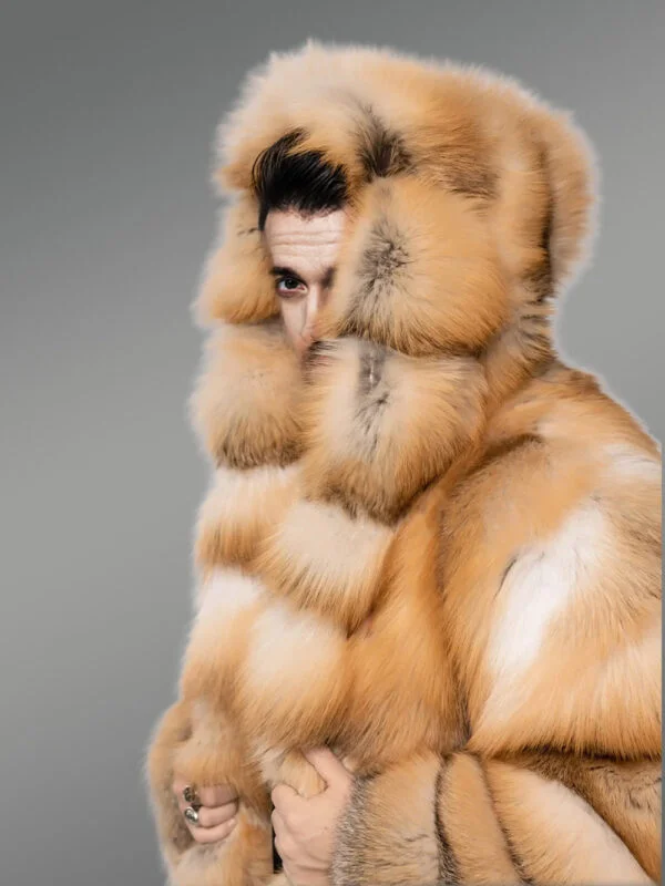 Red Fox Fur Tuxedo Coat Flaunting a Flamboyant Look for Men - Image 4
