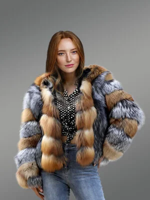 Womens Combo Fox Fur Jacket–Charm & Comfort of Fur from Red Fox & Silver Fox