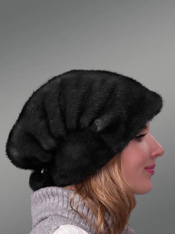 Blue Iris Mink Beret Hat Warmly Accessorizing Winter Glamour