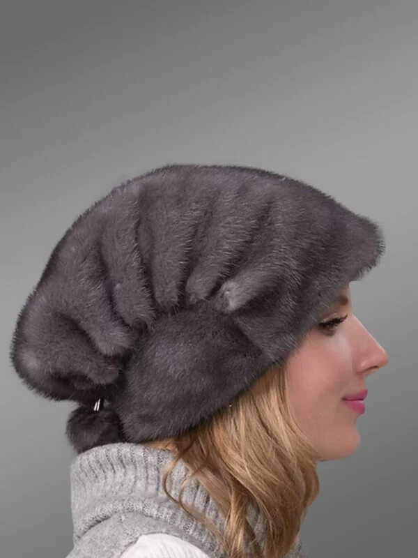 Blue Iris Mink Beret Hat Warmly Accessorizing Winter Glamour - Image 3