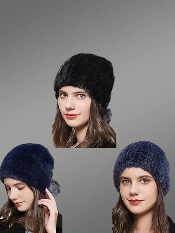Knit Mink Fur Beanie Hat