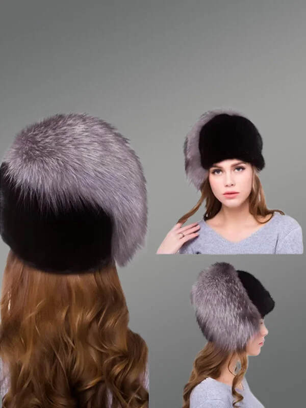 Mink Beret Hat with Silver Fox Tail in a Black Glamorous Avatar
