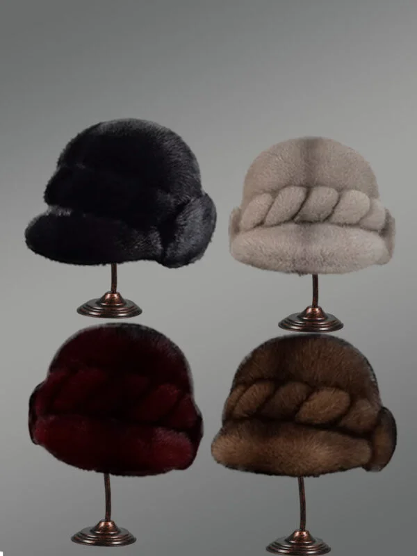 Mink Fur Riding Hat for Women Adorned with a Chic Braided Style