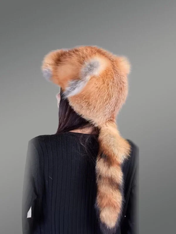 Full Ref Fox Fur Hat with Tail Back - Image 2