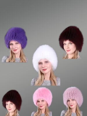 Knit Fox Fur Beanie Hat