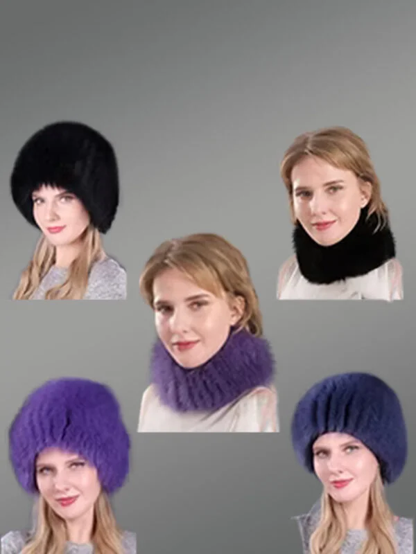 Knit Fox Fur Beanie Hat and Scarf Set - Image 2