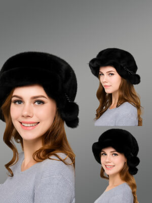 Mink Bucket Hat with Pompomand Modish Wavy Brim