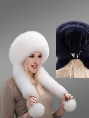 Womens Fox Fur Hat with Pompom Tails–Trendy & Elegant with Cozy Feel