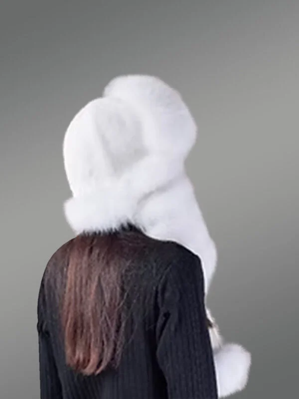 Women’s Full Fox Fur Hat with Pom Pom Sidetails - Image 3
