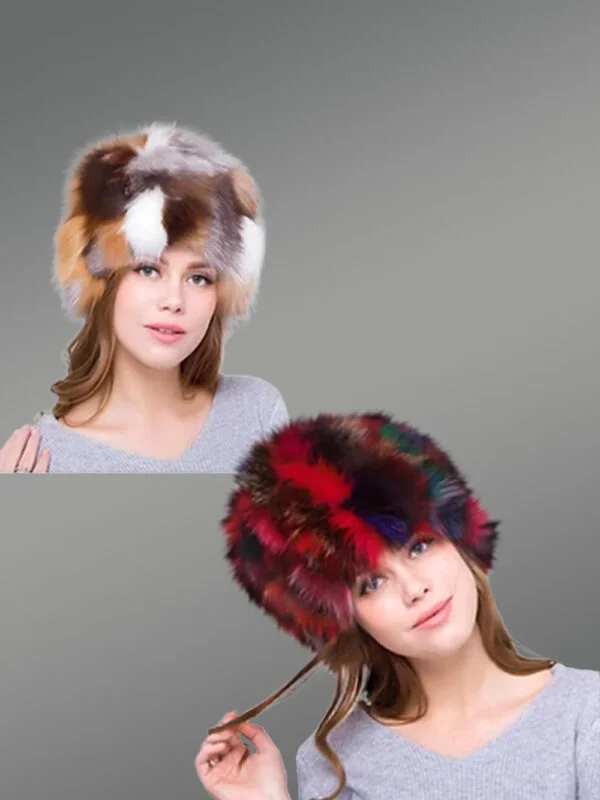 Womens Multicolor Fox Fur Beanie Hat - A Vibrant Winter Style Statement
