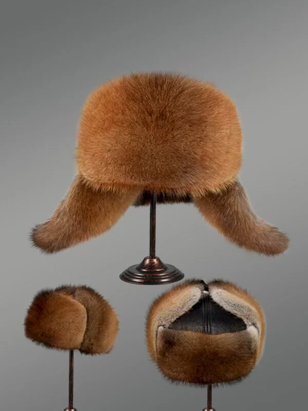 Women’s Red Fox Trapper Hat with Leather Top - Image 2