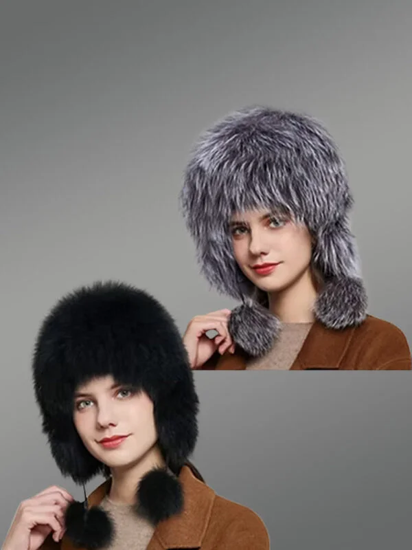 Womens Skinny Trapper Hat with Pompoms - Fashionably Warm and Fluffy - Image 2