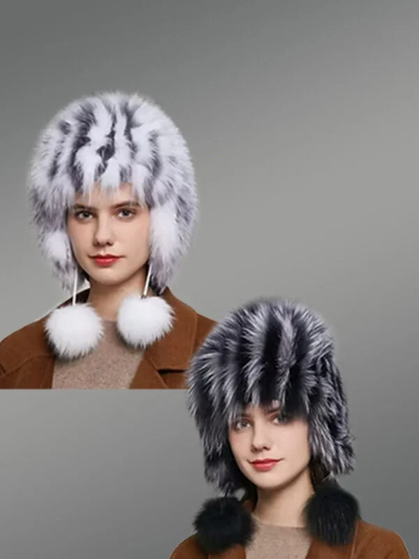 Womens Skinny Trapper Hat with Pompoms - Fashionably Warm and Fluffy
