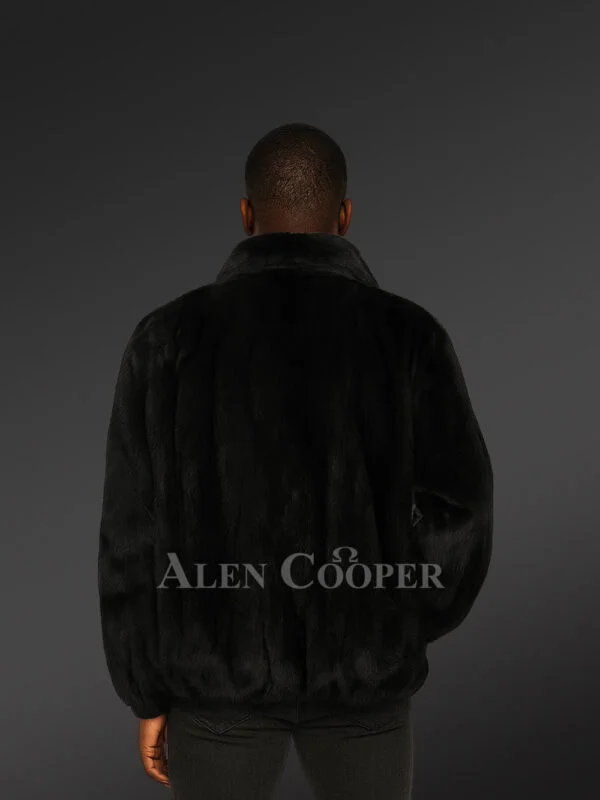 Men’s Black Reversible Real Full Skin Mink Fur Straight Warm Winter Coat - Image 4