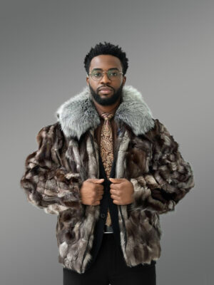 Men’s Stylish Blue Silver Fox Bomber Jacket