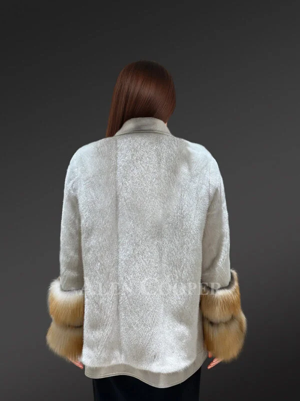 Women’s Celebrity Style Mink Coat with Red Fox Trims - Image 2