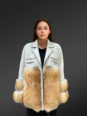 Women’s Celebrity Style Mink Coat with Red Fox Trims