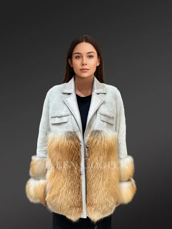 Women’s Celebrity Style Mink Coat with Red Fox Trims