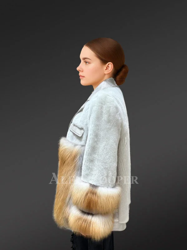 Women’s Celebrity Style Mink Coat with Red Fox Trims - Image 3