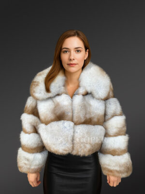 Women’s Natural Blue Fox Fur Crop Jacket